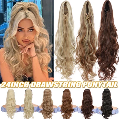Curly Long Drawstring Ponytail Pony Tail Clip In Hair Extension Real as Human - Image 1 of 4