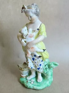 ENGLISH EARLY DERBY FIGURE OF GIRL HOLDING A LAMB C1780 (Ref7473) - Picture 1 of 5