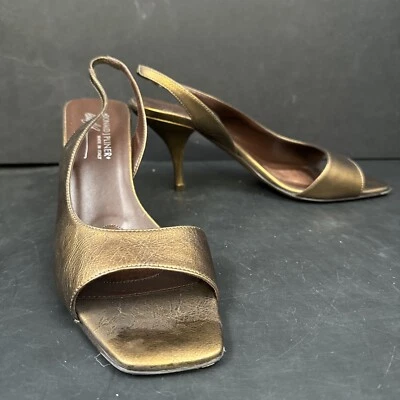 Sandalias de tacón de cuero con punta abierta con cordones de bronce para mujer Donald J Pilner 8,5 M Tusa Foto 1 de 4