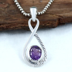 Natural Amethyst February Birthstone Sterling Silver Pendant Women Jewelry Gift - Picture 1 of 8