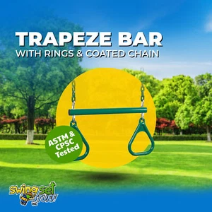 JUEGO COLUMPIO MATERIAL TRAPECIO CON ANILLOS Y CADENA RECUBIERTA VERDE jugar accesorios 0107 - Imagen 1 de 10