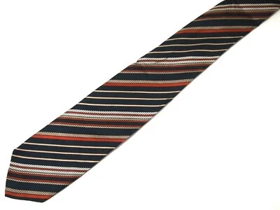 Vtg Leopold Price Rolle Mens Necktie Tie Orange Navy Blue Striped Silk 56" Short - Image 1 of 4