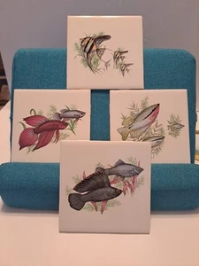 Set Of 4 H&H Johnson Fish Tiles 4 1/2 In. Coasters Trivets. Colorful - Picture 1 of 8