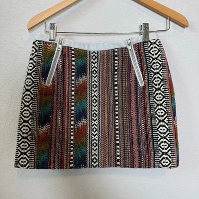 Falda de algodón con estampado azteca Maje con ribete de cuero talla 36 talla pequeña de EE. UU. Foto 1 de 4