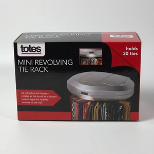 NEW Totes Mini Revolving Tie Rack Holds 30 Ties Built in Light, Wall Mountable - Picture 1 of 4