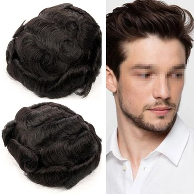 Toupee de piel ultra delgada de 0,04 mm para hombres en bucle en V - negro apagado - densidad ligera/mediana Foto 1 de 4