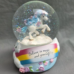 Precious Moments Believe in Magic and Yourself Unicorn Snowglobe Rainbow - Picture 1 of 8