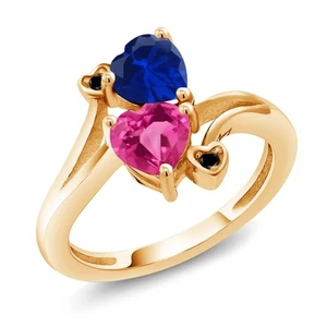 18K Yellow Gold Plated Silver Created Sapphire Pink Created Sapphire and Black - Picture 1 of 6