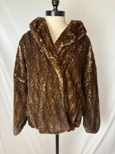 Adrienne Landau Faux Fur Brown Long Sleeve Jacket Womens Size Small - Picture 1 of 15