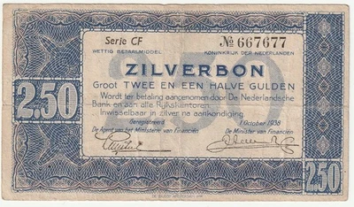 Netherlands 2.50 Gulden Banknote 1938 Fine Condition Pick# - Image 1 of 2