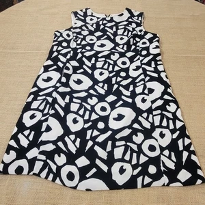 Ann Taylor LOFT Dress Black & White Abstract A Line Sleeveless Size 12P Petite - Picture 1 of 10