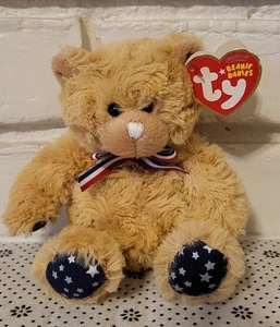 Ty Beanie Babies Zio Sam Naso Bianco 2007 7,5" Tan Orso Patriottico Imbottito Nuovo con etichette - Foto 1 di 5