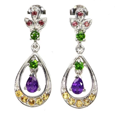 Pendientes de plata de ley 925 pera amatista rodolita zafiro piedras preciosas joyería Foto 1 de 4