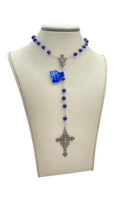 Ожерелье с серебряными четками America Needs Fatima INRI 20 дюймов темно-синий / Италия - Изображение 1 из 4