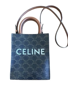 CELINE Mini Triomphe Vertical Cabas Satchel Canvas Cross Body Handbag Like New - Picture 1 of 16