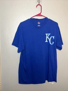 Majestic KC Kansas City MLB Baseball Short Sleeve Tee Mens L Large T-Shirt Blue - Picture 1 of 5