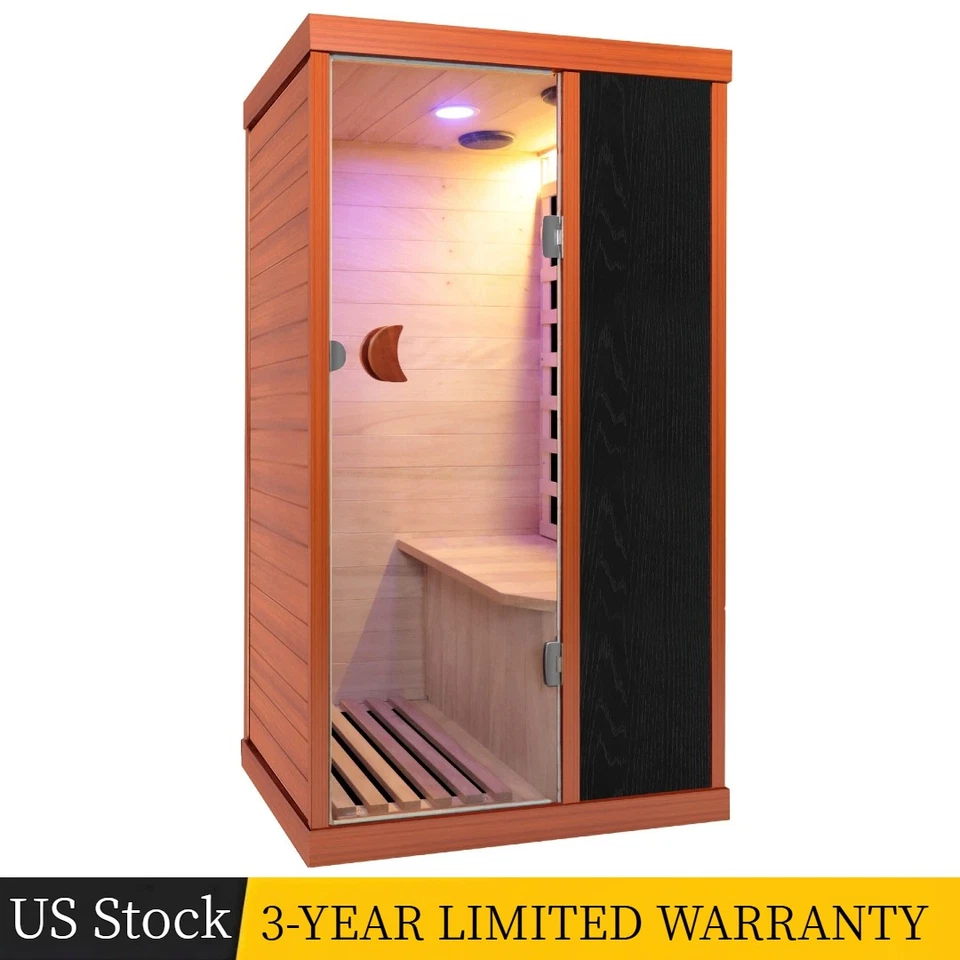 Indoor 1 Persons Sauna Room Far Infrared Hemlock Wood Saunas Detox Therapy 800W - Image 1 of 4