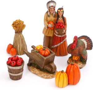 6-Piece Decorative Box Set of Miniature Indian Fall Harvest Figurines – Vintage - Picture 1 of 12