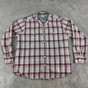 Levis Mens Long Sleeve Button Up Shirt XL Red Navy Blue Plaid Cotton Linen - Picture 1 of 9