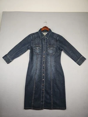 OLD NAVY Denim Full Front Snap Dress Women's Size 8 Pocket 3/4 Sleeve Vintage - Image 1 of 4