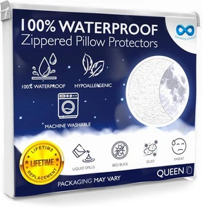 Waterproof Pillow Protector Queen (2-Pack) - Zippered, Queen, White - Picture 1 of 7