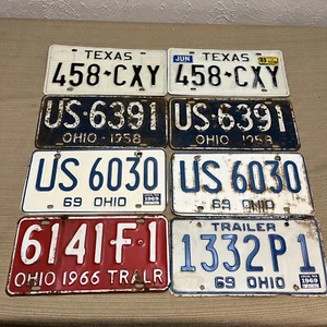 Lotto di 8 Targhette Ohio Texas 3 Paia E 2 Rimorchi 1958 1966 1969 1985 - Foto 1 di 12