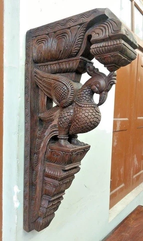 Wall Peacock Corbel Wooden Bird Bracket Vintage Sculpture Home Estate Decor Rare Cover