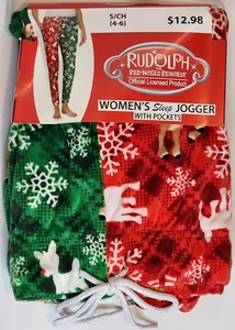 Pantalones de chándal Rudolph The Red-Nosed Reindeer para mujer de terciopelo para dormir talla S 4-6 NUEVO - Imagen 1 de 5