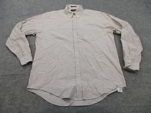 Lands End Shirt Mens Extra Large 17 Brown White Oxford Button Up Long Sleeve - Picture 1 of 8