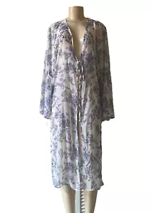 Band Of Gypsies Women's S Sheer Cover Up Kimono Blue White Floral Open Front - Picture 1 of 18