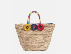 Raffia Straw Rosette Tote Summer Beach Bag - Picture 1 of 4