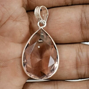 925 Argento Sterling Morganite Gemma a Mano Ciondolo Donna Fest Regalo PS-2413 - Foto 1 di 5