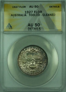 1927 1 Florin Australia ANACS AU-50 Details Tooled Cleaned Silver Coin KM#31 - Picture 1 of 2