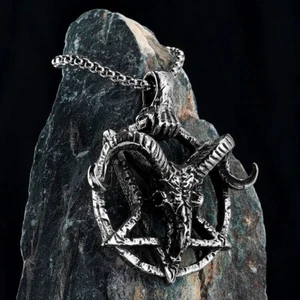 Colgante Diablo Satanás Retro Cuerno de Cabra Collares 316L Acero Inoxidable Hombres Cadena 23" - Imagen 1 de 9