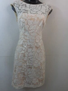 Kay Unger Dress Women's 2 White Floral Short Sleeve Sequin Cocktail Dress - Picture 1 of 10