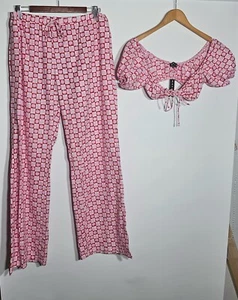 MOTEL ROCKS RAYA TROUSER APPLE CHECK BLUSH RED + TOP CO-ORD SZ S BNWT FREE POST - Picture 1 of 7
