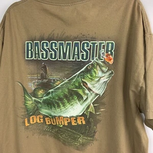 T-Shirt Brown Graphic "Bass Log Bumper" Crewneck Short Sleeve Cotton Size XL - Picture 1 of 6