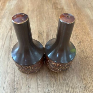 Vintage Retro 70s Brown Salt And Pepper Pots. Beswick ZORBA. Autumnal. Geometric - Picture 1 of 5