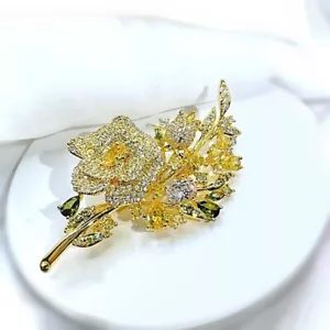 Made with SWAROVSKI crystal gorgeous yellow flower brunch 18k gold gf brooch - Picture 1 of 4