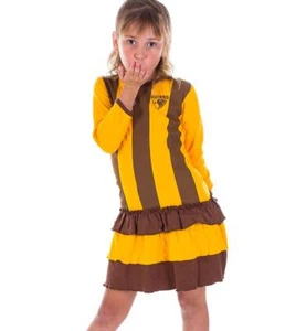 AFL Girls Hawthorn Hawks Long Sleeve Dress with Frills Brand New Stock - Picture 1 of 2