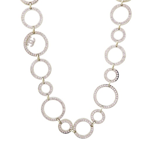 Collana lunga CHANEL cerchio rosa strass placcata oro