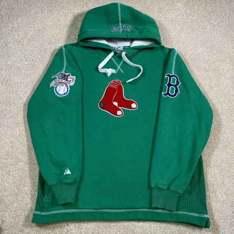 Boston Red Sox Sweatshirt Men Medium Green Hooded MLB Baseball Pullover Sweater Cover