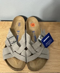 Birkenstock Lugano Sandals Mens 44 US Men’s 11 Stone Coin Gray Buckle Straps NWT - Picture 1 of 9