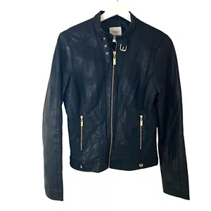 Guess Quilted Faux Leather Moto Jacket in Black Sz S Streetwear City 90's - Picture 1 of 12