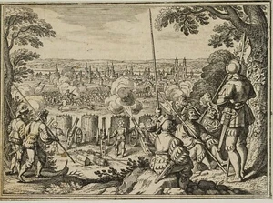 M. MERIAN (1621-1687), Die Besetzung von Rostock 1573, Kupferstich Barock - Bild 1 von 4