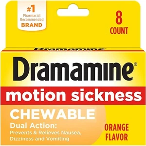 DRAMAMINE MOTION SICKNESS RELIEF CHEWABLES ORANGE 8 CT , CHEWABLE - Picture 1 of 1