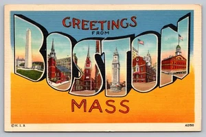 Postcard MA Large Letter Greetings from Boston Massachusetts Linen Posted 1952 - Picture 1 of 2