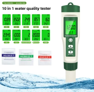 pH EC TDS Salinity ORP SG H2 NSF MΩ Temp 10 in 1 Meter Monitor Tester Reader + - Picture 1 of 7