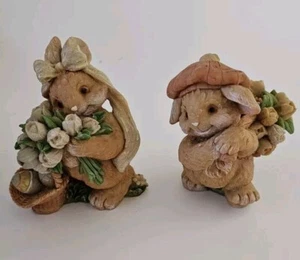 Vintage 1993 Bunny & Me Mädchen & Junge Hase Kaninchen Tulpe Osterei Korb Figuren - Bild 1 von 12