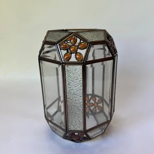 Vintage Bevelled Glass and Floral Bead Rectangular Lantern Pendant Lamp Shade - Picture 1 of 9
